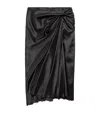 Balenciaga Asymmetric Frayed Gathered Draped Satin Midi Skirt In Black