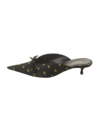 Pre-owned Balenciaga Satin Graphic Print Mules In Black