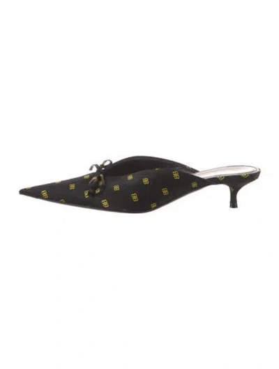 Pre-owned Balenciaga Satin Graphic Print Mules In Black