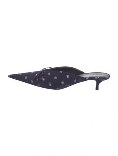 Pre-owned Balenciaga Satin Graphic Print Mules In Blue