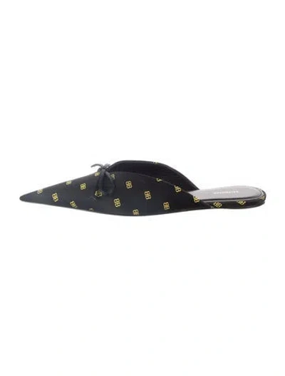 Pre-owned Balenciaga Satin Graphic Print Mules In Blue