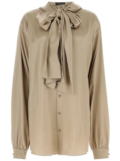 Balenciaga Bow-tie Silk Shirt In Brown