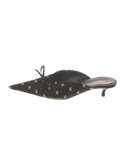 Pre-owned Balenciaga Satin Printed Mules In Black