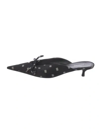 Pre-owned Balenciaga Satin Printed Mules In Black