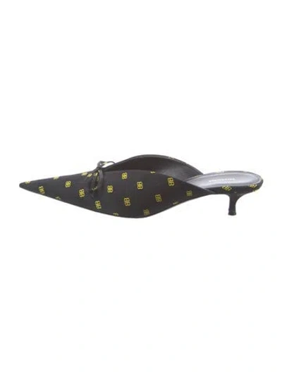 Pre-owned Balenciaga Satin Printed Mules In Black