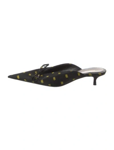 Pre-owned Balenciaga Satin Printed Mules In Black