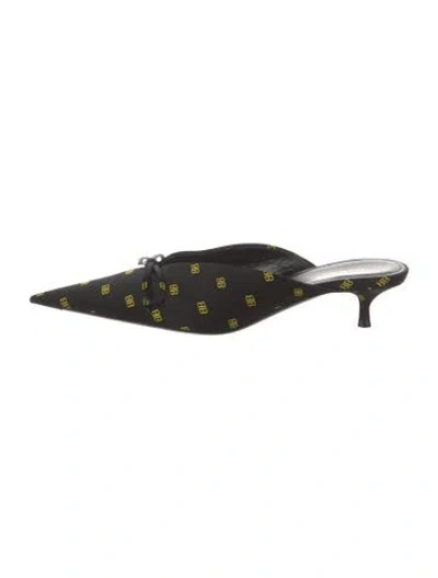 Pre-owned Balenciaga Satin Printed Mules In Black