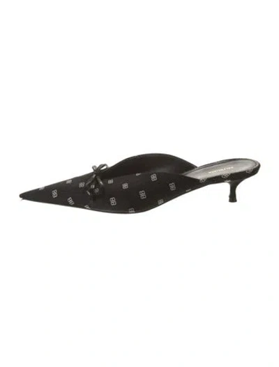 Pre-owned Balenciaga Satin Printed Mules In Black