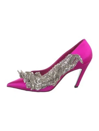 Pre-owned Balenciaga Satin Sequin Embellishments Slingback Pumps In Pink