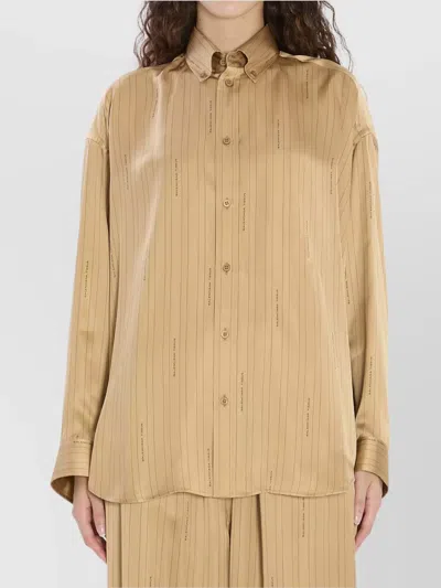 Balenciaga Satin Shirt Striped Signature In Brown