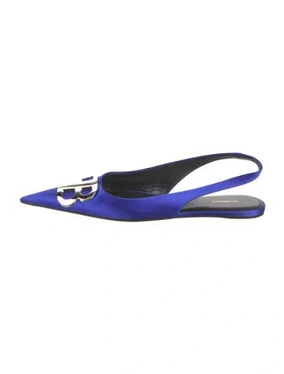 Pre-owned Balenciaga Satin Slingback Flats In Blue