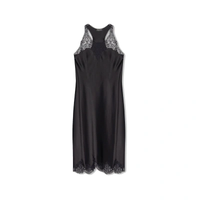 Balenciaga Satin Strappy Midi Dress In Black