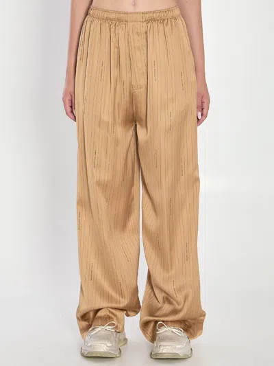 Balenciaga Striped Satin Pajama Pants In Gold