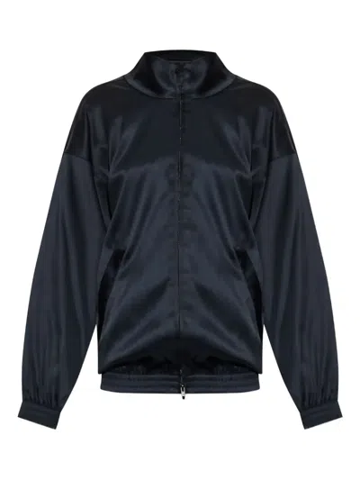 Balenciaga Satin Zip-up Bomber Jacket In Blue