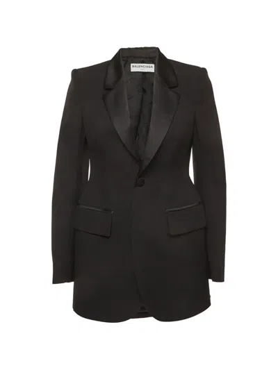 Pre-owned Balenciaga Satin-trim Single-breasted Blazer In Black