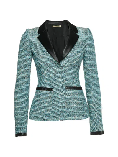 Pre-owned Balenciaga Satin-trim Tweed Jacket In Blue