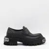 Balenciaga Black Leather Tractor Loafers Men In Black