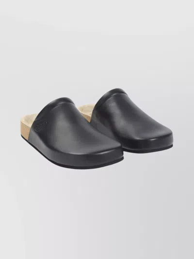Balenciaga Men Leather Mules With Cork Insole In Black