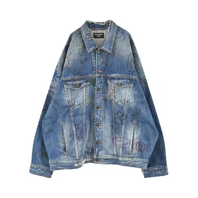 Pre-owned Balenciaga Scribble Oversized Jacket 'blue' | Men's Size 3