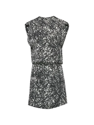 Pre-owned Balenciaga Scribbled Noise-print Mini Dress In White