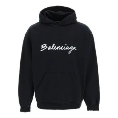 Balenciaga Script Logo Oversized Popover Hoodie 'black White'