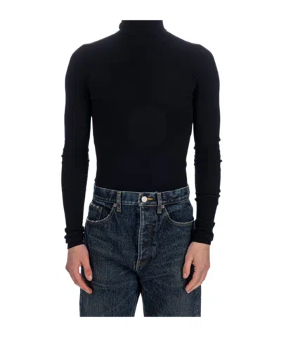 Balenciaga Seamless Cotton Turtleneck Jumper In Black
