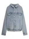 Balenciaga Off Shoulder Light Blue Denim Jacket In Light Wash
