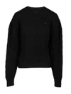 Balenciaga Cable Knit Logo Crew Neck Sweater In Black