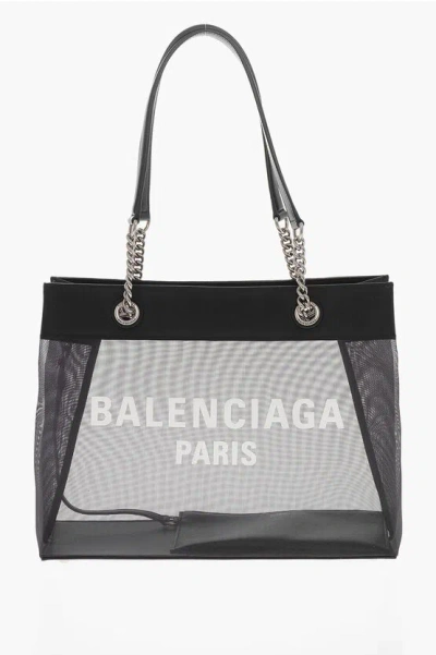 Balenciaga Semi-sheer Tote Bag With Leather Details In Black