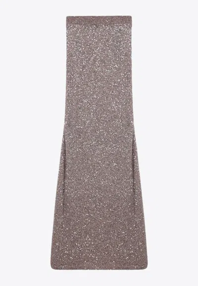 Balenciaga Sequin Embellished Maxi Skirt In Brown