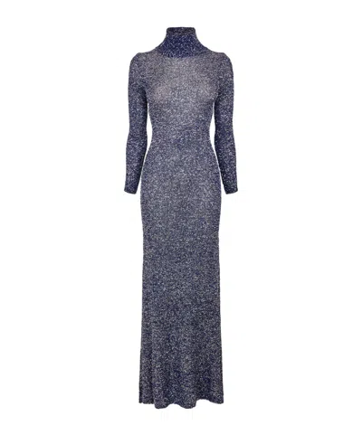 Balenciaga Sequin Knit Maxi Dress In Blue