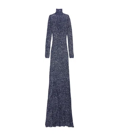 Balenciaga Sequin Rollneck Maxi Dress In Gold