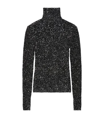 Balenciaga Sequin Rollneck Top In Black