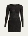 Balenciaga Sequined Knit Mini Long Sleeve Dress In Noir