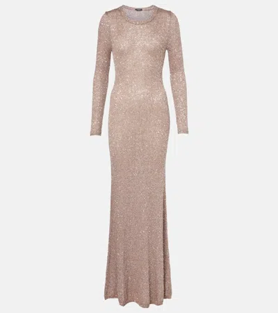 Balenciaga Sequined Maxi Dress In Beige