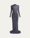 Balenciaga Sequined Mock-neck Maxi Dress In Blue