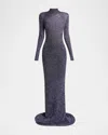 Balenciaga Sequined Mock-neck Maxi Dress In Blu/multi