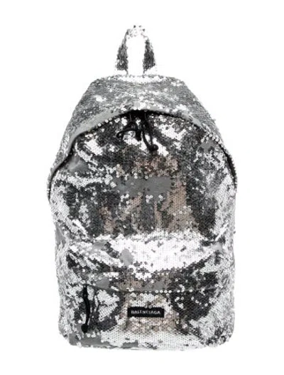 Pre-owned Balenciaga Sequins Explorer Backpack In Silver
