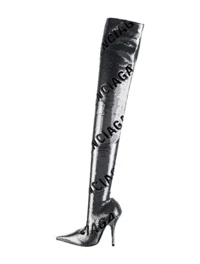Pre-owned Balenciaga Sequins Graphic Print Boots In Metallic/silver
