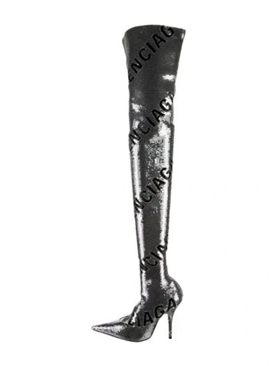 Pre-owned Balenciaga Sequins Graphic Print Sock Boots In Silver
