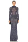 Balenciaga Sequined Mock-neck Maxi Dress In Navy & Silver