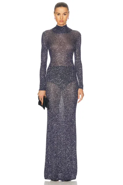 Balenciaga Sequined Metallic-knit Turtleneck Maxi Dress In Blue