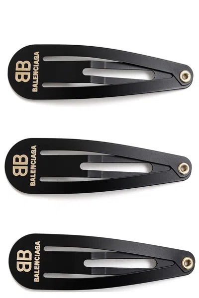 Balenciaga Set Of 3 'holli' Hair Pins In Black