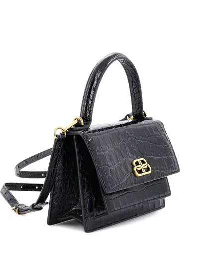 Pre-owned Balenciaga Sharp Top Handle Bag Crocodile Embossed Leather Xs Satchel In Black