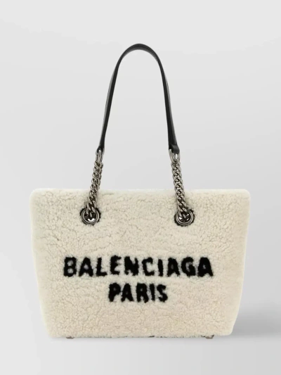 Balenciaga Shearling Chain Handle Statement Bag In Neutral