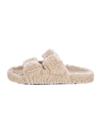 Pre-owned Balenciaga Shearling Slides In Neutral