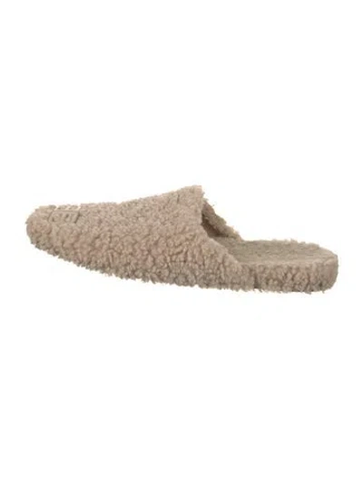 Pre-owned Balenciaga Shearling Tweed Pattern Mules In Neutral