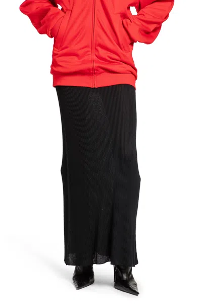 Balenciaga Sheer Rib Knit Long Skirt In Black