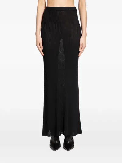 Balenciaga Sheer Rib-knit Skirt In Black