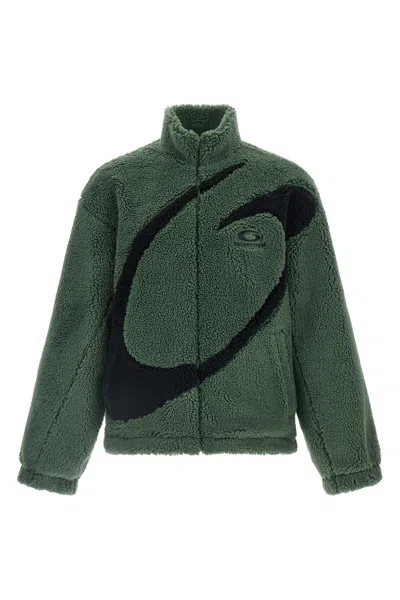 Balenciaga Logo-embroidered Sherpa Jacket In Green